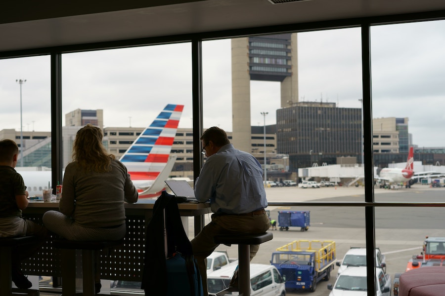 working remotely in the airport